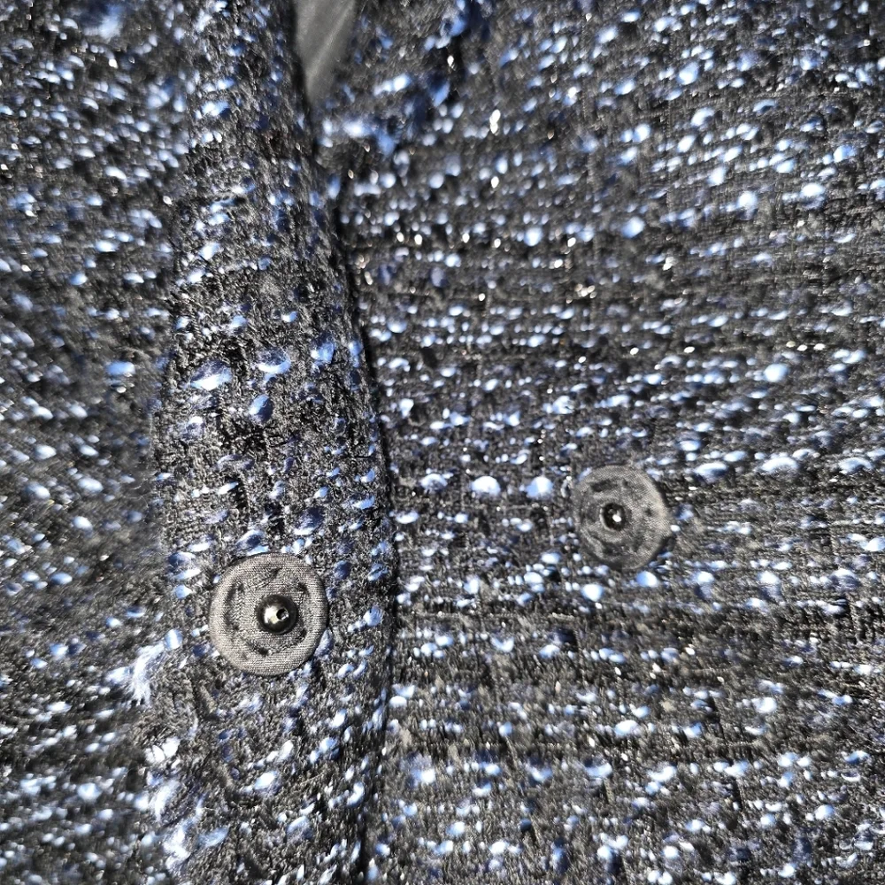 TALBOTS Vienna Black/Blue Metallic Tweed Fringe‎ Jacket - Size 12